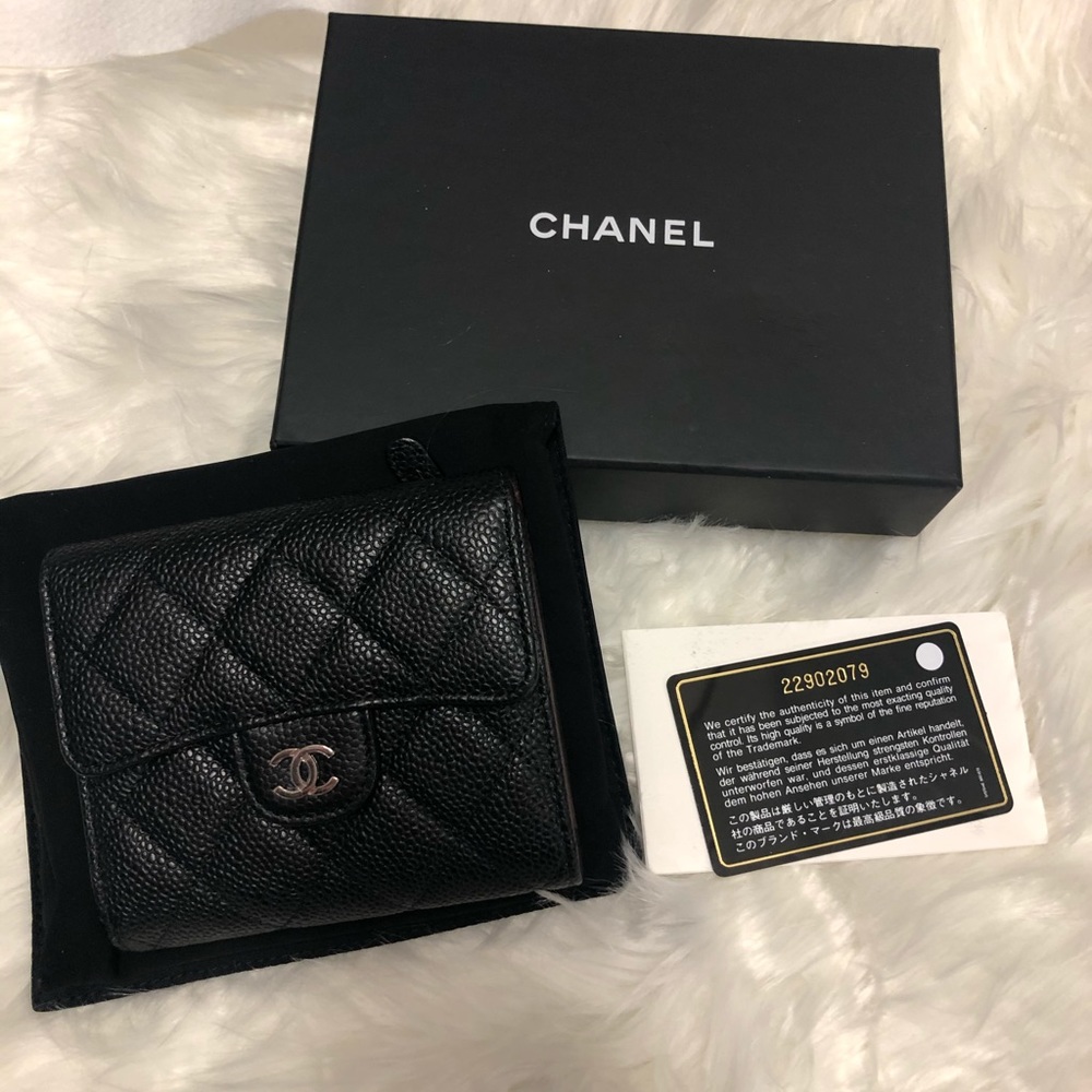Chanel trifold wallet silver hardware